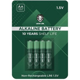 تصویر باتری قلمی 1.5 ولت ALKALINE گرین لاین مدل NCharge بسته چهار عددی GNAKBAA green lion NCharge pack of four Pen battery 1.5V