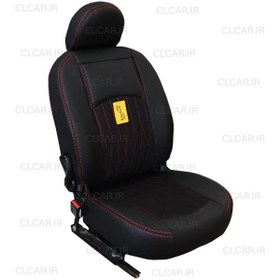 تصویر روکش صندلی رانا جدید طرح بوگاتی دوخت قرمز چرم وسط پارچه (سفارشی) کد RuBuDR 