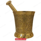 تصویر هاون برنجی برنزی مدل طرح طاووس سایز 4 اینچ Peacock design mortar