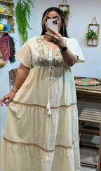 تصویر پیراهن کرمی خامه دوری 