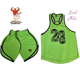 تصویر ست تاپ و شلوارک ورزشی مردانه مدل jordan23 gflour - xl ا top&short jordan gflour top&short jordan gflour