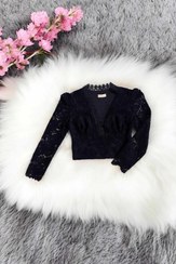 تصویر شومیز زنانه مجلسی گیپور دانتل مشکی سایز ۳۸ تا ۴۲ 