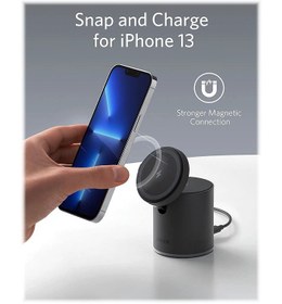 تصویر پایه نگهدارنده و شارژر وایرلس انکر مدل PowerWave MagGo B2568 توان 7.5 وات Anker PowerWave MagGo 2 In 1 Wireless Charger B2568