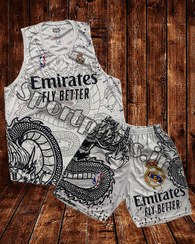 تصویر تاپ و شلوارک بسکتبالی مردانه Emirates مدل رئال مادرید جنس پارچه سوزنی تنفسی 
