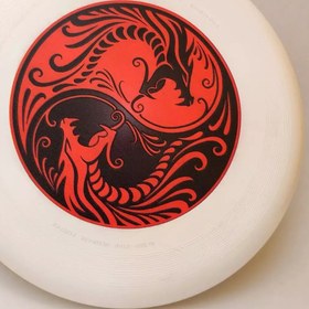 تصویر دیسک فریزبی طرحدار - سفید طرح اژدها قرمزمشکی 
