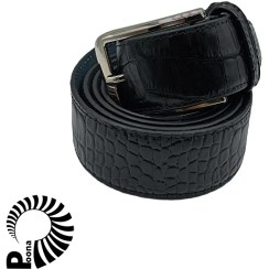 تصویر کمربند مشکی چرم طرح کروکدیل 