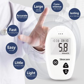 تصویر دستگاه تست قند خون برند Sinocare Sinocare Blood Sugar Monitor, Diabetes Testing Kit Safe Accu, Large Memory Capacity Blood Sugar Test Kit with 50 Test Strips & 50 Lancing Devices, for Diabetics Home Self-Testing in mmol/L