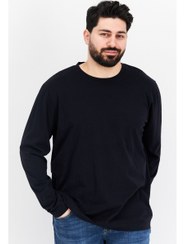 تصویر تی‌شرت مردانه آستین بلند یقه گرد ساده، مشکی برند esprit Men Crew Neck Long Sleeve Plain T-Shirt, Balck