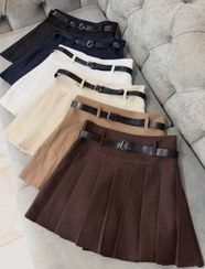 تصویر دامن پلیسه زنانه ملان مدل کرپ مازراتی با زیرکار استرکشی 