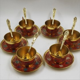 تصویر فنجان‌نعلبکی‌های میناکاری هندی - سورمه ای 