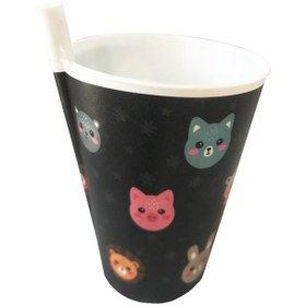 تصویر لیوان کودک مدل نی دار طرح گربه 