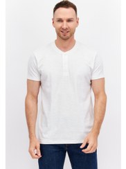 تصویر تی‌شرت مردانه یقه گرد با آستین کوتاه و طرح بافت، سفید برند esprit Men Crew Neck Short Sleeves Textured T-Shirt, White