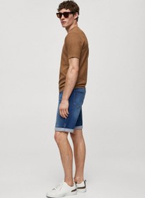 تصویر شلوارک جین با رنگ آبی متوسط برند mango man Mid Wash Denim Shorts