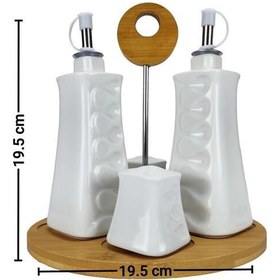 تصویر سرویس جای آبلیمو و روغن و نمک پاش 4 عددی پایه بامبو VOGATI OIL AND VINEGAR SET CERAMIC 