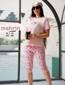 تصویر ست تیشرت شلوارک برمودا طرح توت فرنگی سایزبندی و رنگبندی متنوع 