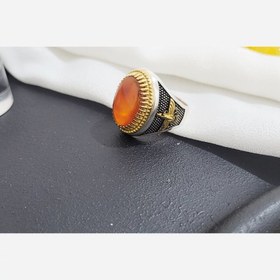 تصویر انگشتر نقره مردونه طرح فروهر نگین عقیق یمن 