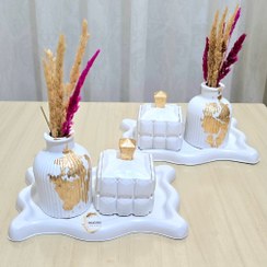 تصویر ست گلدان و قندان - کرم 