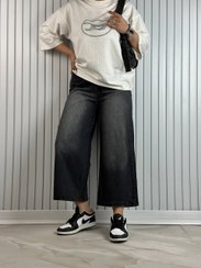 تصویر شلوار زنانه واید لگ ذغالی کمر کش کد 71860 