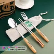 تصویر ست قاشق چنگال و چاپستیک استارباکس Starbucks spoon, fork and chopstick set