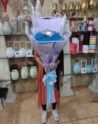 تصویر دسته گل عروس آبی طرح فرح 