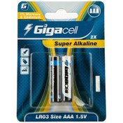 تصویر باتری نیم قلمی گیگاسل مدل Super Alkaline بسته 2 عددی ا Gigacell Super Alkaline AAA Battery Pack of 2 Gigacell Super Alkaline AAA Battery Pack of 2