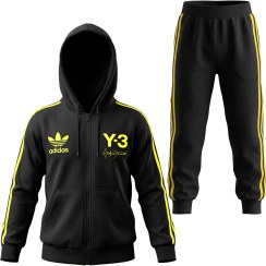 تصویر ست سویشرت و شلوار نخی بچگانه تو کرکی مدل Y-3 رنگ مشکی-زرد(سایز50-55) Boys' fluffy hoodie and cotton pants set, ck model, black color