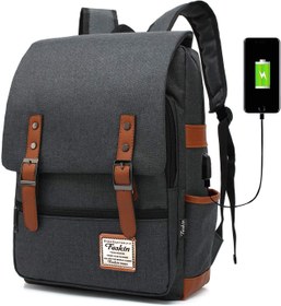 تصویر Professional Laptop Backpack, Women Vintage USB College School Bookbag - Black 
