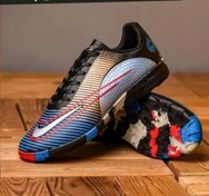 تصویر کفش سالنی مردانه زیره لاستیک نارنجی آبی 