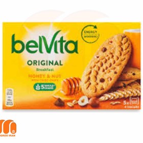 تصویر بیسکویت با تکه های شکلات بلویتا belvita با طعم عسل و فندق 225 گرم 