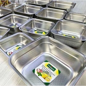 تصویر آبکش و لگن استیل مربعی یونیک ۲۲ پارچه 