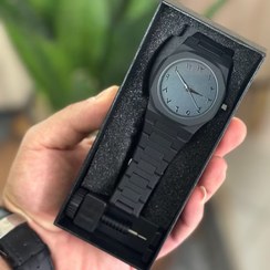 تصویر ساعت مچی مردانه الگانس با بند پلاستیکی طراحی مینیمال - تمام مشکی جعبه دار 