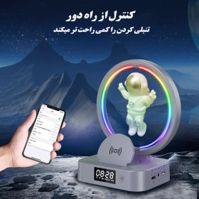 تصویر چراغ خواب و اسپیکر طرح آدم فضایی 