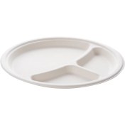 تصویر ظرف یکبار مصرف کاغذی باگاس سه خانه گرد پيکنيک 