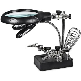 تصویر گیره مونتاژ ذره بین دار TE-800 با پایه هویه و چراغ LED 