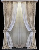 تصویر عکس پرده مخملی طلایی با پارچه ساتن سفید 