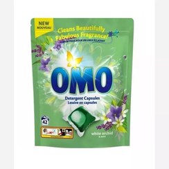 تصویر قرص ماشین لباسشویی اومو OMO رایحه گل ارکیده سفید بسته 42 عددی Detergent capsule Omo Orhidee Menta 42 capsule 