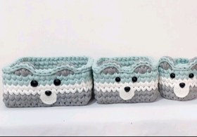 تصویر ست سیسمونی تریکو طرح خرس مدل گندمی 