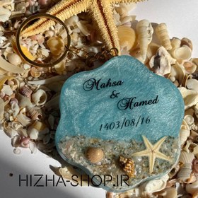 تصویر گیفت عقد و عروسی دریایی تمام رزین با تزیینات صدف و ستاره دریایی طبیعی - ب sea resin gift