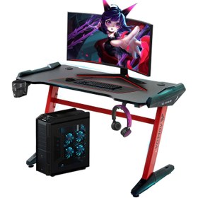 تصویر میز گیمینگ VOFFOV Gaming Desk w/ LED Lighting Red 