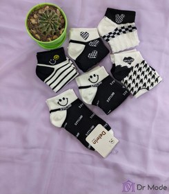 تصویر جوراب مچی زنانه 5 طرح سفید مشکی Women's ankle socks, 5 designs, white and black