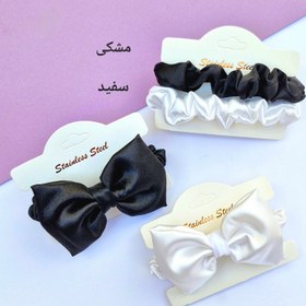 تصویر پک کش مو اسکرانچی 2 عددی و پاپیونی - مشکی چری با پاپیونی چری 