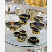 تصویر سرویس پذیرایی ۵ پارچه گل زنبق مشکی طلایی 