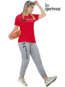 تصویر ست تیشرت شلوار نخی ملانژ زنانه Under armour Under armour womens melange cotton tshirt pants set