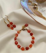 تصویر نیم ست دستبند و گوشواره عقیق و مروارید پرورشی 