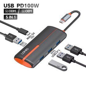 تصویر هاب 5 پورت تایپ سی به USB3.0 و Type-C الدینیو مدل DS-25U Ldnio DS-25U Type-C To USB3.0/Type-C PD Hub