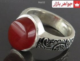 تصویر انگشتر نقره عقیق یمنی قلمزنی مردانه دست ساز کد 96653 