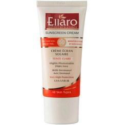 تصویر کرم ضد آفتاب رنگی الارو، SPF 50، مدل Teinte Claire تحت لیسانس، مناسب پوست چرب با تنالیته روشن و حجم 40 میلی لیتر، ضد آب، محافظت‌کننده در برابر اشعه‌های UVA و UVB، دارای فرمولاسیون فاقد چربی، با ماندگاری 2 ساعته 