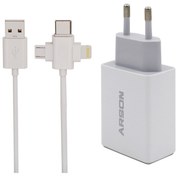 تصویر شارژر دیواری 15 وات آرسون مدل AN-W3B همراه کابل USB به لایتنینگ/USB-C/MicroUSB کابل تبدیل USB USB به USB-C / microUSB / لایتنینگ