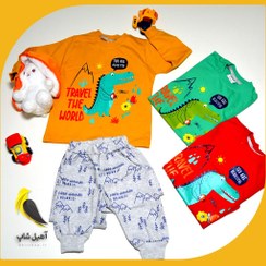 تصویر بلوز شلوار پسرانه طرح دایناسور کد 939 Boy's blouse with dinosaur design code 939