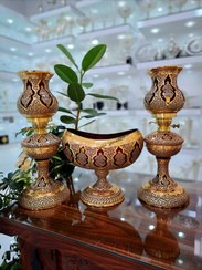 تصویر ست سه تیکه چراغ و کشکول کریستال طلاکوب سایز بزرگ با طلاکاری هلند 